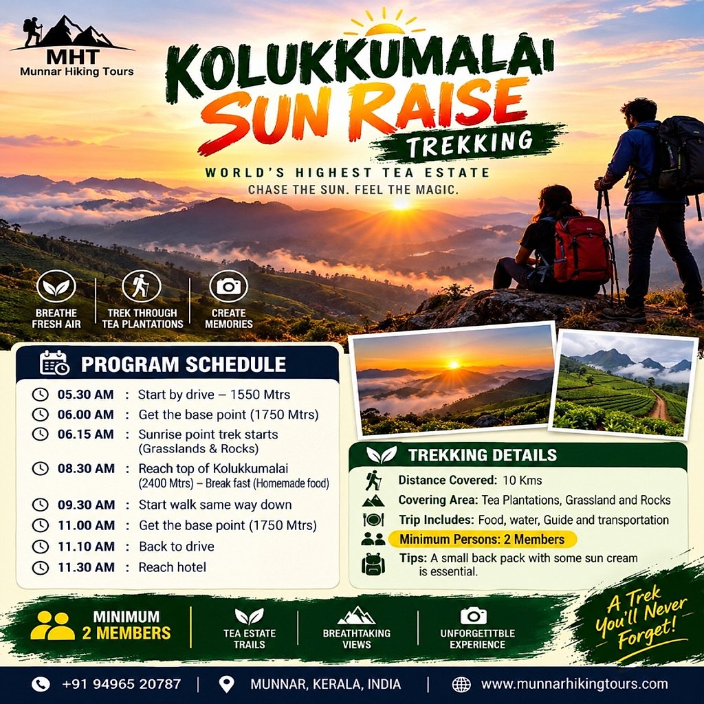 Kolukkumalai – World's Highest Tea Estate Sunrise - Full Official Tour Plan Flyer